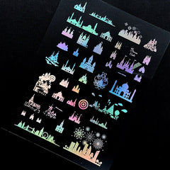 Castle and Building Holo Clear Film | Holographic Embellishments for UV Resin Craft | Kawaii Resin Inclusions