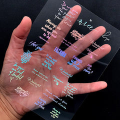 Encouraging Message Holographic Clear Film | Holo Calligraphy Embellishment | Filling Materials for UV Resin Art | Resin Inclusions