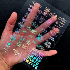 Holographic Message Clear Film | Holo Resin Inclusions | Word Embellishments for Resin Craft | UV Resin Fillers