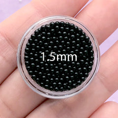 Acrylic Micro Beads in 1.5mm | Miniature Black Eyes for Kawaii Crafts | Caviar Bead for Nail Art (3g)