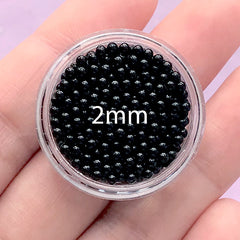 Acrylic Black Micro Beads in 2mm | Mini Black Eyes for Kawaii Miniature Craft | Caviar Bead for Nail Decoration (3g)