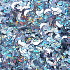 Mini Moon Confetti | Glitter Crescent Moon Sprinkles | Kawaii Bling Bling Resin Craft (AB Silver / 5 grams)