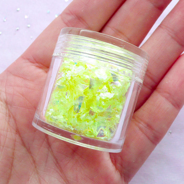 Iridescent Flake Glitter | Irregular Mica Confetti | Nail Art & Resin Craft Supplies (AB Lime Yellow)