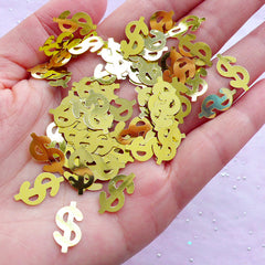 Gold Dollar Sign Confetti | Party Decoration | Table Scatter & Resin Craft Supplies (4 grams / 8mm x 15mm)