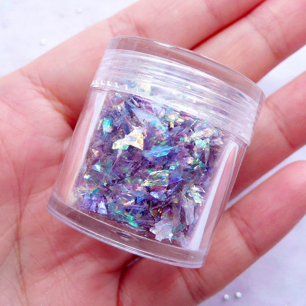 CLEARANCE Iridescent Mica Flakes | Irregular Confetti Glitter | Holographic Resin Cabochon Making | Nail Art Supplies (Translucent AB Purple)