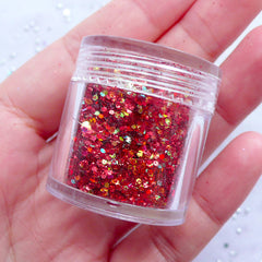 Holographic Hexagon Glitter | Iridescent Confetti Flakes | Bling Bling Sprinkles | Aurora Borealis Resin Cabochon DIY | Nail Deco & Scrapbooking Supplies (AB Red)
