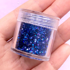 Holographic Hexagon Confetti | Iridescent Glitter Flakes | Aurora Borealis Sprinkles | Bling Bling Resin Cabochon Making | Nail Art & Scrapbook Supplies (AB Dark Blue)