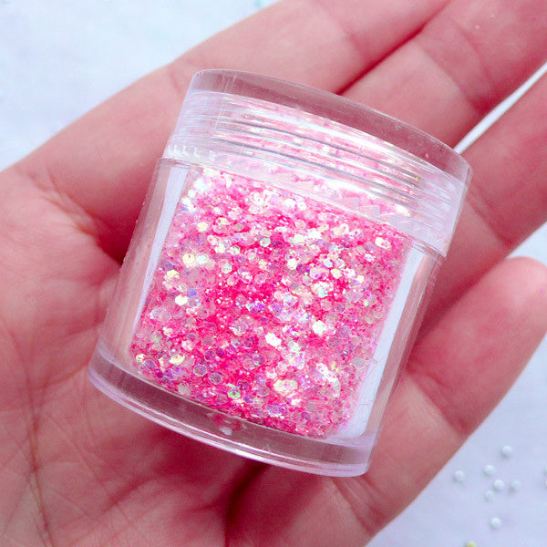 Aurora Borealis Hexagon Sprinkles | Holographic Glitter Confetti | Iridescent Glitter Roots | Kawaii Resin Crafts | Bling Bling Nail Art | Card Decoration (AB Pink)