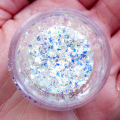 Tiny Holographic Glitter Flakes in Irregular Shape | Bling Bling Iridescent Sprinkles | Mini Sparkle Confetti for Nail Art | Kawaii Resin Pieces DIY | Glittery Deco (White)
