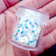 Holographic Rhombus Flakes | Iridescent Glitter | Bling Bling Confetti | Sparkle Nail Decorations | Sprinkles for Nail Art | Kawaii Decoden Pieces Making | Glittery Resin Crafts (White)