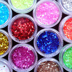 Assorted Iridescent Hexagon Glitter in 1mm | Holographic Confetti | Nail Art Sprinkles | Decoden Cabochon DIY | Glitter Roots Supplies (12 Colors Mix)