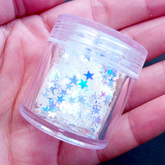 Iridescent Star Glitter | Holographic Star Confetti | Mahou Kei Nail Art | Glittery Sprinkles for Kawaii Resin Art | Bling Bling Deco (White)