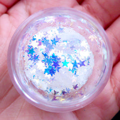 Iridescent Star Glitter | Holographic Star Confetti | Mahou Kei Nail Art | Glittery Sprinkles for Kawaii Resin Art | Bling Bling Deco (White)