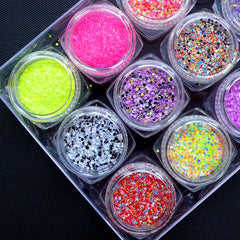 Mini Hexagon Confetti and Bar Glitter Mix in 1mm | Colorful Sprinkles for Nail Designs | Nail Art | Kawaii Resin Craft | Papercraft Supplies (Assorted Colors / 12pcs)