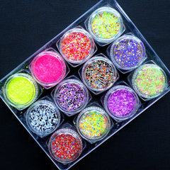 Mini Hexagon Confetti and Bar Glitter Mix in 1mm | Colorful Sprinkles for Nail Designs | Nail Art | Kawaii Resin Craft | Papercraft Supplies (Assorted Colors / 12pcs)