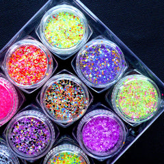 Mini Hexagon Confetti and Bar Glitter Mix in 1mm | Colorful Sprinkles for Nail Designs | Nail Art | Kawaii Resin Craft | Papercraft Supplies (Assorted Colors / 12pcs)