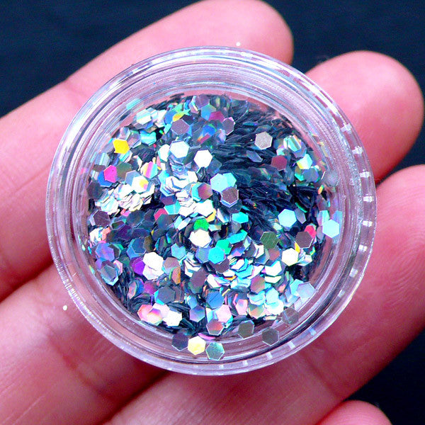 Holographic Hexagon Confetti | Iridescent Sprinkles | Hologram Nail Glitters | Bling Bling Nail Art | Glitter Roots | Resin Crafts (Silver / 6-7 gram)