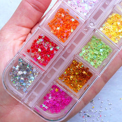 Mini Star Confetti | Tiny Star Sprinkles | Assorted Star Glitter Flakes | Nail Art Decorations | Card Making | Resin Craft Supplies (Box of 12 Colors / 3mm)