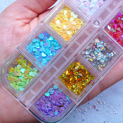 Assorted Heart Confetti | Tiny Heart Glitter Sprinkles | Mini Heart Flakes for Nail Art | Kawaii Resin Cabochon Making (Box of 12 Colors / 3mm)