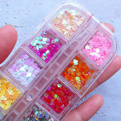 Assorted Heart Confetti | Tiny Heart Glitter Sprinkles | Mini Heart Flakes for Nail Art | Kawaii Resin Cabochon Making (Box of 12 Colors / 3mm)