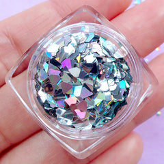 Holographic Diamond Confetti | Hologram Sprinkles | Iridescent Glitters | Resin Filling Materials | Bling Bling Nail Design (Silver)