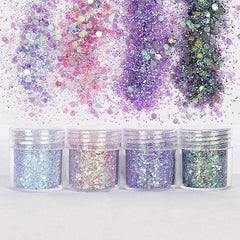 Assorted Hexagon Glitter in AB Purple Pink Green (4 pcs) | Iridescent Confetti | Filling Material for Resin Art | Bling Bling Nail Designs
