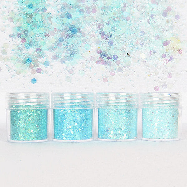 Aqua Blue Glitter in Hexagon Shape (4 pcs) | Aurora Borealis Confetti | Iridescent Flakes | Decoden Cabochon Making | Bling Bling Nail Designs