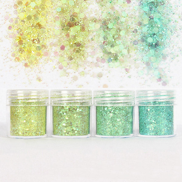 Iridescent Hexagon Glitter in Aurora Borealis Green (4 pcs) | Confetti Sprinkles for Resin Cabochon DIY | Bling Bling Nail Decorations