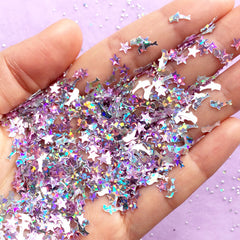 Dolphin & Star Confetti Mix | Kawaii Iridescent Sprinkles | Holographic Glitters | Filling Materials for Resin Craft (Purple & Silver / 3 grams)