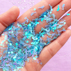 Kawaii Confetti in Marine Theme | Iridescent Dolphin and Round Sprinkles | Glitter for Resin Craft (Blue / 3 grams)