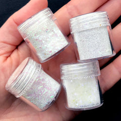Iridescent White Glitter in Hexagon, Bar and Powder (4 pcs) | Assorted Confetti Glitters | Resin Filling Material | Bling Bling Nail Decorations