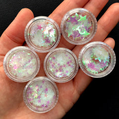 Star Confetti Assortment in AB Clear Color | Iridescent Star Glitter Flakes | Filling Materials for Resin Art | Nail Art | Scrapbook (6pcs / 3mm to 10mm)