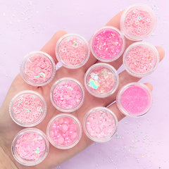 Assorted Pink Confetti Glitter Rhinestones and Pearls | Kawaii Embellishments | Princess Nail Designs (12 boxes)