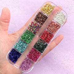 Assorted Glass Stone Flakes | Metallic Glitter Sprinkles | Nail Decoration | Slime Supplies (12 Colors)