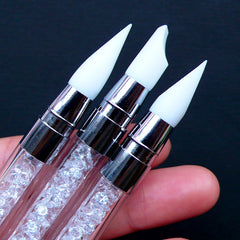 2 Way Rhinestone Crystal Nail Art Brush Pen Silicone Head Carving Emboss  Shaping Hollow Sculpture Acrylic Dotting Tool7003-35 