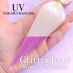UV Sensitive Color Changing Jelly Deco Cream with Glitter | Sun Light Activated Whip Cream | Photochromic Frosting | Kawaii Decoden (50g / White to Magenta)