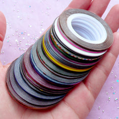 Metallic Nail Art Striping Tape in Mixed Colors | Adhesive Line Tape | Nail Decoration (Set of 30 Rolls)