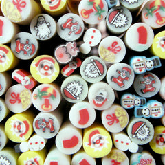 Christmas Canes Mix Assorted Polymer Clay Cane Fimo Cane Set (10 pcs BY RANDOM / 5cm Long) Kawaii Santa Claus Snowman Nail Art CCH