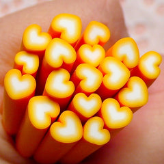 Yellow Heart Polymer Clay Cane Nailart Heart Shape Fimo Cane (Cane or Slices) Kawaii Heart Embellishment Fake Miniature Cupcake Topper CH14