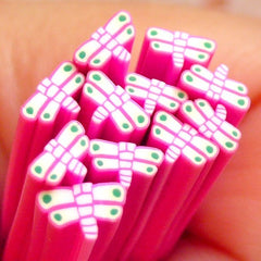 Polymer Clay Cane - Pink Dragonfly - for Miniature Food / Dessert / Cake / Ice Cream Sundae Decoration and Nail Art CIN10