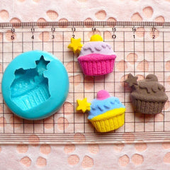 Cupcake with Star (25mm) Silicone Mold Flexible Mold - Miniature Food, Sweets, Jewelry, Charms (Clay, Fimo, Resins, Fondant) MD316