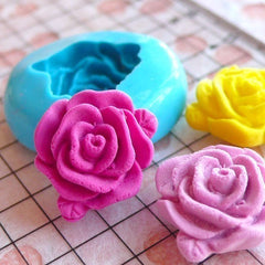 Rose with Leaf (17mm) Silicone Flexible Push Mold - Jewelry, Charms, Cupcake (Clay Fimo Casting Resin Epoxy Wax Fondant Gum Paste) MD692