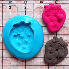 Silicone Mold Flexible Mold - Strawberry Biscuit / Cookie (19mm) Miniature Food, Sweets, Jewelry, Charms (Clay, Fimo, Resin, Fondant) MD151