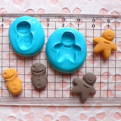 Set of 2 Gingerbread Man / Cookies (17mm to 19mm) Silicone Flexible Push Mold - Miniature Food, Sweets, Jewelry, Charms (Clay Fondant) MD273