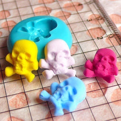 Skeleton / Skull with Crossbones (11mm) Silicone Flexible Push Mold - Miniature Food, Sweets, Jewelry Charms (Clay Fimo Resin Fondant) MD712