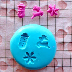 Miniature Mold Christmas Cookie Set Tiny Snowman Snow Flakes Deer 7-9mm Silicone Flexible Mold Fimo Polymer Clay Mold Nail Art Kawaii MD681