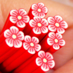 Polymer Clay Cane - Red Flower - for Miniature Food / Dessert / Cake / Ice Cream Sundae Decoration and Nail Art CFW027
