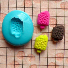 Tiny Bitten Ice Cream Bar / Popsicle with Chocolate Chip (8mm) Silicone Flexible Push Mold Miniature Sweets Jewelry Charms (Clay Fimo) MD783