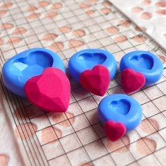 Set of 4 Diamond Cut Heart (6 to 14mm) Silicone Flexible Push Mold - Miniature Food Jewelry Charms (Clay Fimo Resin Gum Paste Fondant) MD713