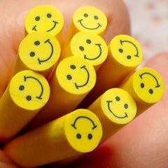 Polymer Clay Cane - Yellow Smiling / Smiley Face - for Miniature Food / Dessert / Cake / Ice Cream Sundae Decoration and Nail Art CE028